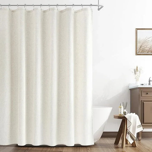 Naturoom Cream Linen Shower Curtain 74 Inch Long Weighted Fabric Bath Shower Curtain Set with Hooks, XLong Tall Country Farmhouse Curtains for Bathroom,Water Repellent, 72x74 - ModernBath