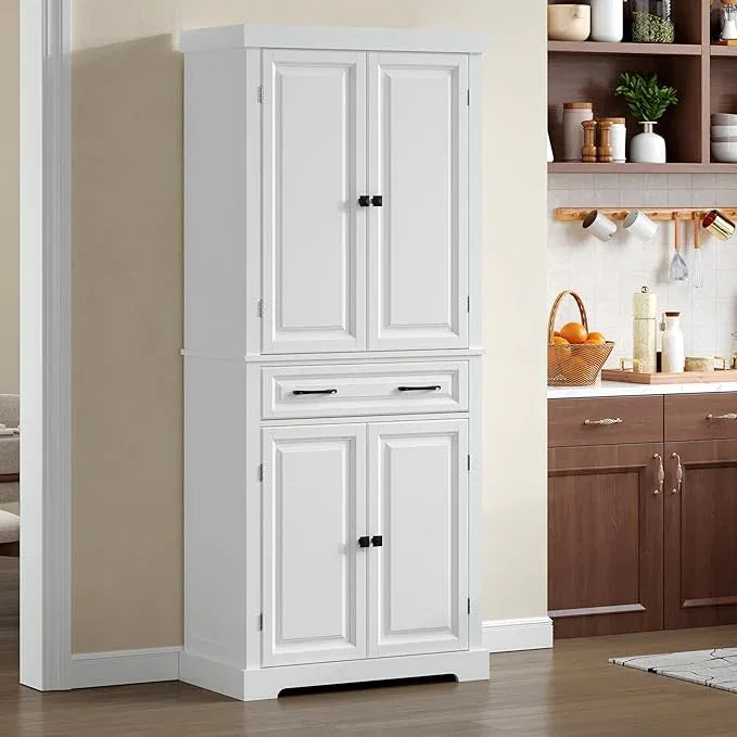 72" Tall Kitchen Pantry Cabinet, White Wooden Storage Cabinet with Drawer, Adjustable Shelves & Anti-Tip Device, Freestanding Bathroom Storage Cabinet, Pantry Cabinets for Kitchen Storage - ModernBath