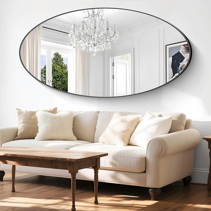 Bathroom Mirrors, 30" x60" Black Mirrors, Oval Vanity Mirrors, Metal Framed Wall Mounted Mirrors, Vertical/Horizontal Mirror for Bathroom Bedroom Entryway Living Room - ModernBath