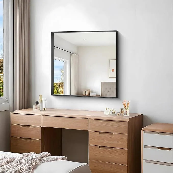 Black Bathroom Mirror, 30x30 Inch Rectangular Framed Mirror, Large Wall Mounted Bathroom Vanity Mirror Over Sink for Bedroom,Restroom, Living Room, Hangs Vertically or Horizontally - ModernBath