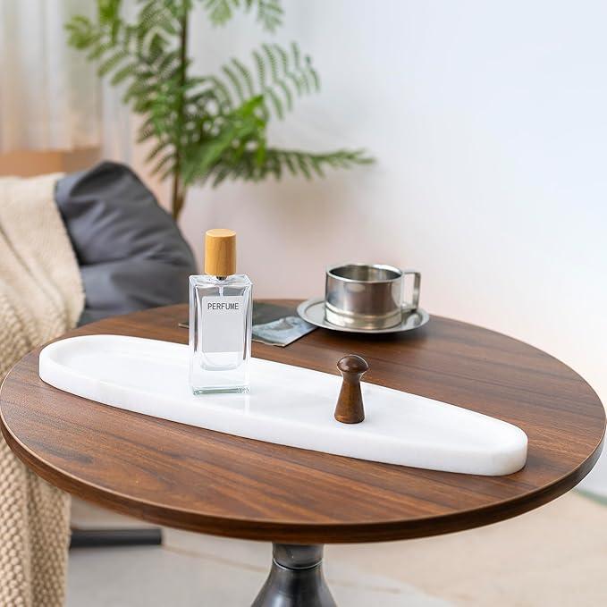 PracFit Natural Marble Tray – Real Stone for Bathroom, Vanity, Counter, and Home Decor. Perfect for Jewelry, Candles, and Cosmetics. Durable, Elegant, and Unique Made of Real Stone（White） - ModernBath