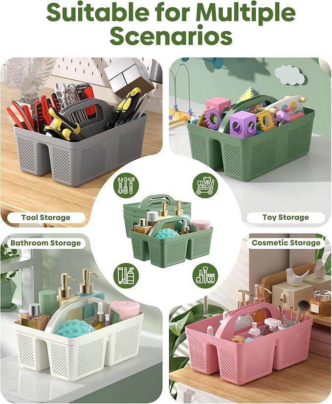 MLIKLU 4 Pack Portable Shower Caddy, Integrated Handle, Reinforced Plastic, Quick-Dry Ventilation Holes, Multi-purpose Storage Basket for Home, Dorm and Bathroom, Kitchen, Under Sink Storage, Green - ModernBath