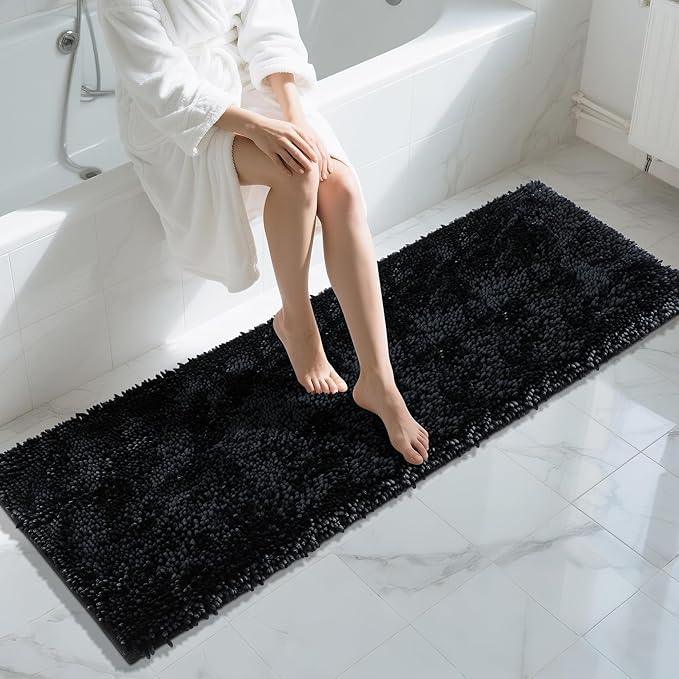 Yimobra Long Bathroom Rugs Runner 70x24 Inch, Extra Thick Soft Absorbent Chenille Bath Mat, Non Slip Machine Washable, Quick Dry Bath Rugs for Bathroom Floor, Tub and Shower, Black - ModernBath