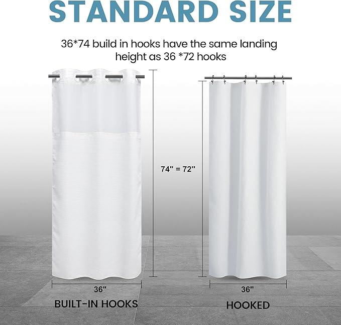 EUTXL Stall No Hook Shower Curtain with Snap in Liner,230GSM Waffle Weave Shower Curtains for Bathroom,36W x 74H,White - ModernBath
