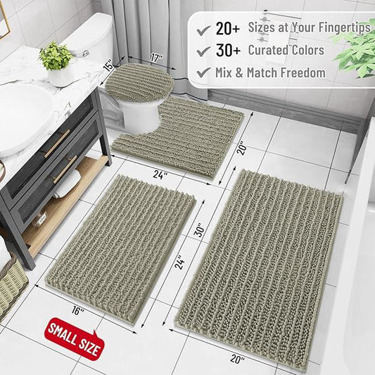 Arotive Luxury Chenille Bathroom Rug Mat, Extra Soft Thick Absorbent Shaggy Bath Rugs, Non-Slip Machine Wash Dry, Plush Bath Mats for Bathroom, Shower and Tub, 30x20, Warm Taupe - ModernBath