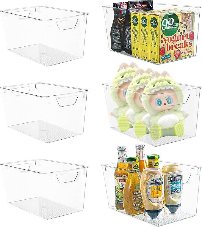 Attelite Clear Plastic Storage Bins,Large 6 Pack Pantry Organizer with Handle,BPA Free Plastic Storage Containers for Fridge,Closet,Bathroom,Under Sink and Kitchen Organization - ModernBath