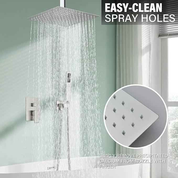 Shower Faucet Set Brushed Nickel Rain Shower System with High Pressure 10 Inches Rain Shower Head and Handheld Spray Bathroom Luxury Rain Mixer Shower Complete Combo Set Ceiling Mounted - ModernBath