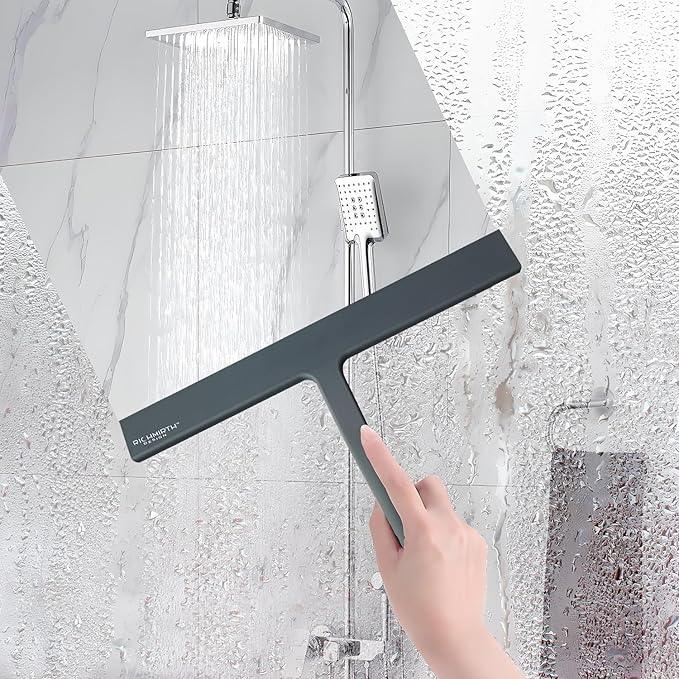 Shower Squeegee for Glass Doors, RICHMIRTH 11" Inch Width Silicone Rubber Blade Squeegee Window Cleaner Tool Squeegee for Shower Glass Doors Bathroom Mirror Car Window Tile - Gray - ModernBath