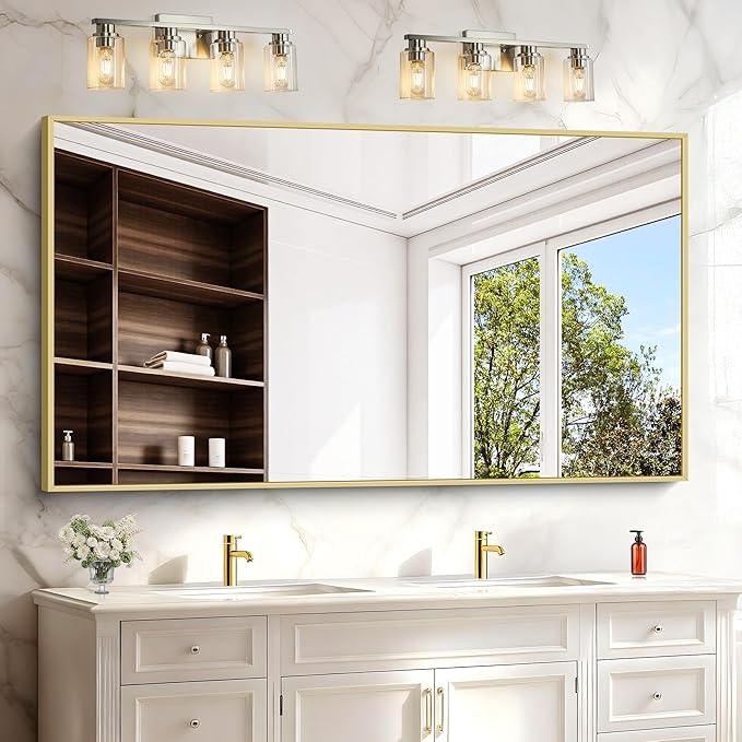 COFENY 30x55In Gold Bathroom Mirror for Wall, Brushed Gold Rectangle Mirrors with Metal Frame, Bathroom Rectangular Mirror Modern Wall Mirror for Bedroom Living Room, Hangs Horizontal or Vertical - ModernBath