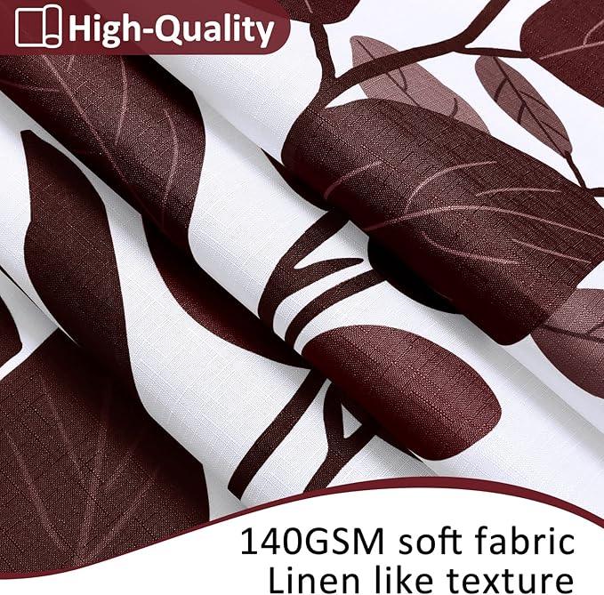 BOODII Dark Red Leaves Shower Curtain Set Burgundy Red Watercolor Eucalyptus Shower for Bathroom Botanical Nature Floral Plant Bath Curtain Natural Bathroom Decor 72x72 inch - ModernBath