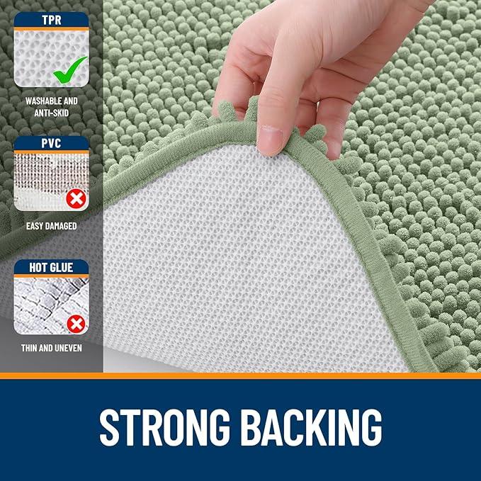 OLANLY Bathroom Rugs 47x32, Extra Soft Absorbent Chenille Bath Rugs, Rubber Backing Quick Dry, Machine Washable Bath Mats for Bathroom Floor, Tub and Shower, Home Decor Accessories, Sage Green - ModernBath