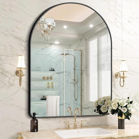 FORBATH Arched Mirror 36x48 Inch, Bathroom Mirror Wall Mounted Modern Black Aluminum Alloy Frame Decor Large Dresser, for Bedroom Living Room Entryway, Hanging or Leaning Against Wall - ModernBath