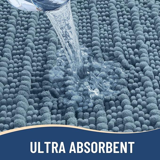 Arotive Luxury Chenille Bathroom Rug Mat, Extra Soft Thick Absorbent Shaggy Bath Rugs, Non-Slip Machine Wash Dry, Plush Bath Mats for Bathroom, Shower and Tub, 24x16, Smoky Gray - ModernBath