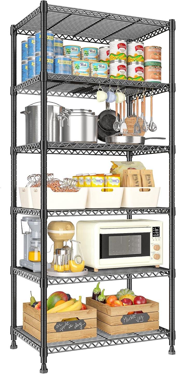 REIBII 72’’H Wire Shelving, 6 Tier Metal Shelving Units and Storage Shelves, Adjustable Garage Shelving for Storage Heavy Duty Shelving for Pantry Shelf Kitchen Garage, 24’’W X18’’D X72’’H - ModernBath