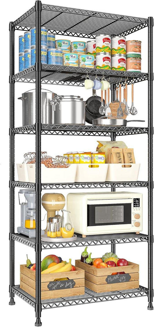 REIBII 72’’H Wire Shelving, 6 Tier Metal Shelving Units and Storage Shelves, Adjustable Garage Shelving for Storage Heavy Duty Shelving for Pantry Shelf Kitchen Garage, 24’’W X18’’D X72’’H - ModernBath