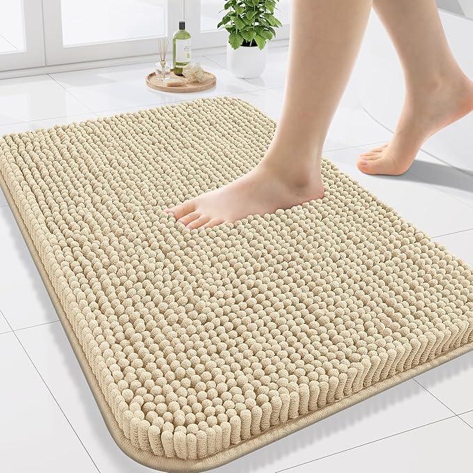 Arotive Bathroom Rugs 24x16, Extra Soft Absorbent Shaggy Chenille Bath Rugs, Machine Washable Rubber Backing Non-Slip Bath Mats for Bathroom Floor Tub and Shower, Home Decor Accessories, Beige - ModernBath