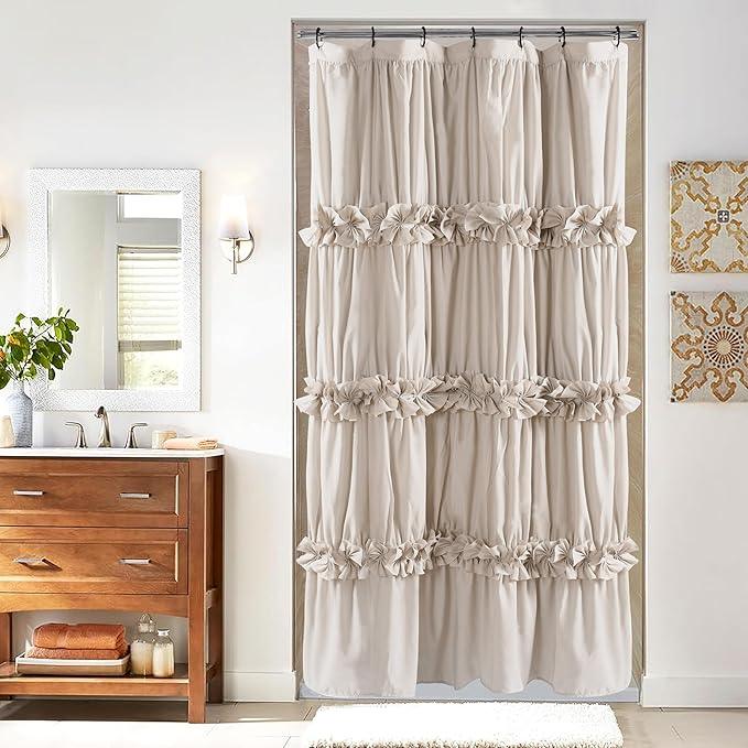 Homechoice Decor Camel Ruffle Stall Shower Curtain, Vintage Handcrafted Bow Tie Bath Curtain for Master Bathroom, Ruched Microfiber Bathroom Curtain with 7 Buttonholes, 36" W x 72" H (LQ-10) - ModernBath