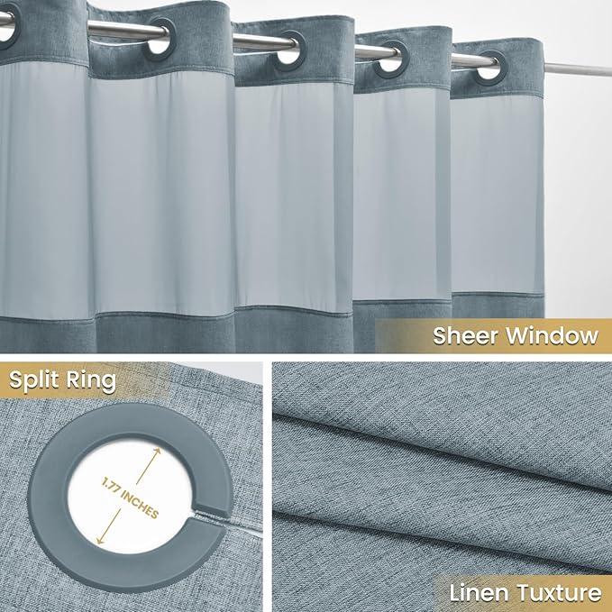 WONICY Small No Hook Shower Curtain with Snap in Liner, Polyester Textured Shower Curtain with Liner Set, Waterproof Washable Hotel Style Shower Curtains for Bathroom, 54Wx80H, Blue Grey - ModernBath