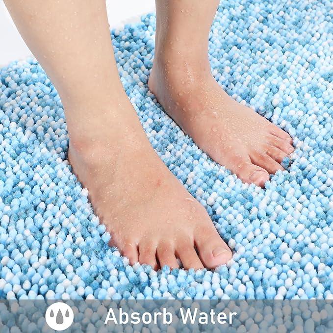 Yimobra Luxury Bathroom Rugs, 47x24, Extra Soft Chenille Mats for Bathroom Non Slip, Fluffy Long Matts for Tub, Plush Shaggy Carpet Runner, Water Absorbent, Machine Washable, Blue & Light Blue - ModernBath