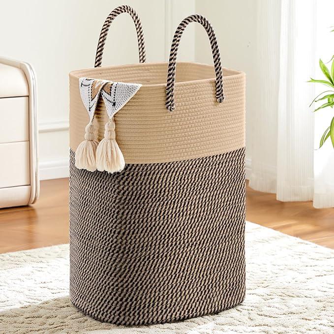 Laundry Basket,Woven Cotton Rope Laundry Hamper,Versatile Storage for Dirty Clothes,Baby Toys,and Blankets in Bathroom, Nursery,and Living Room (Jute, 80L) - ModernBath