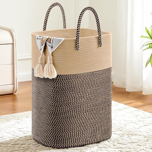 Laundry Basket,Woven Cotton Rope Laundry Hamper,Versatile Storage for Dirty Clothes,Baby Toys,and Blankets in Bathroom, Nursery,and Living Room (Jute, 80L) - ModernBath