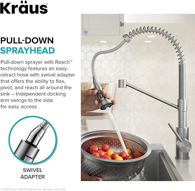 KRAUS Bolden Commercial Style 2-Function Single Handle Pull Down Kitchen Faucet in Brushed Brass/Matte Black, KPF-1610BBMB - ModernBath