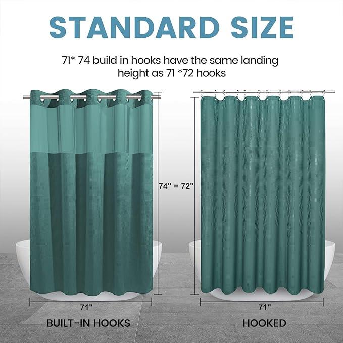 EUTXL Seaweed Green No Hook Shower Curtain with Snap in Liner,230GSM Waffle Weave Shower Curtains for Bathroom,71W x 74H - ModernBath