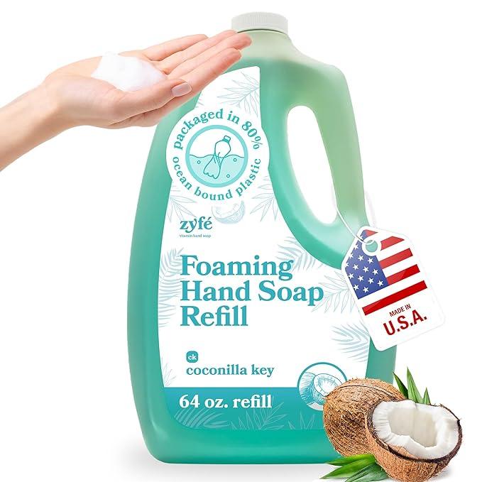 ZYFE Foaming Hand Soap Refills – 64oz Foam Soap Refill Bottle, Natural Moisturizing Handwash with Essential Oils, Biodegradable Liquid Cleanser, Eco Friendly Bottle - ModernBath