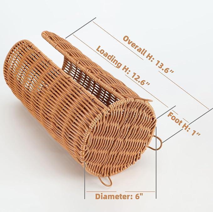 Boho Toilet Paper Holder Stand with PP Rattan & Metal Frame, 3-Roll Toilet Paper Storage Basket, Freestanding Organizer for Bathroom (Natural Brown) - ModernBath