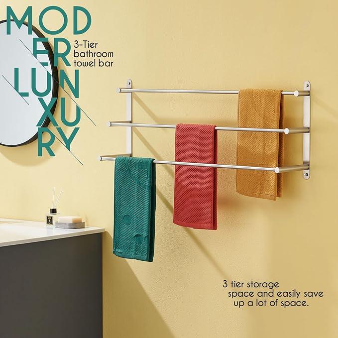 KOKOSIRI Bath Towel Bars 32'' Bathroom 3-Tiers Ladder Towel Rack Wall Mount Towels Shelves Stainless Steel, Brushed Nickel, B5002BR-L32 - ModernBath