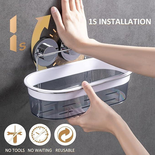 LEVERLOC Shower Caddy Suction Cup, Shower Organizer Removable Bathroom Shelf, Storage Suction Powerful Max Hold 22lbs Bathroom Caddy Waterproof Holder, Chrome & Clear - ModernBath