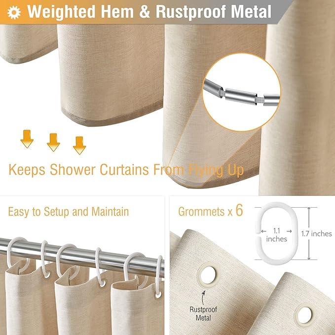 BTTN Stall Fabric Shower Curtain, 36 Inch Linen Textured Heavy Duty Small Cloth Shower Curtain Set with 6 Plastic Hooks, Narrow Hotel Luxury Weighted Shower Curtains for Bathroom(36"x72", Beige/Cream) - ModernBath