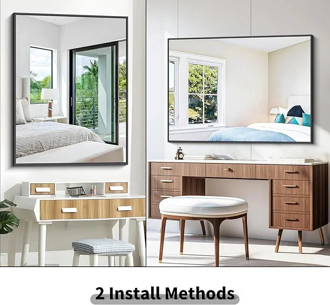 BONEWEI Bathroom Mirror,36x48 inch Large Wall Mirror for Bathroom Wall Mounted Black Rectangle Corner Mirrors,Black Bathroom Mirror for Living Room,Farmhouse,Bedroom Entryway,Horizontal/Vertical - ModernBath
