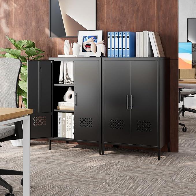 42" H Metal Pantry Cabinet, Kitchen Pantry Storage Cabinets with 2 Shelves, for Home Office Bathroom, Required Assembly, Black - ModernBath