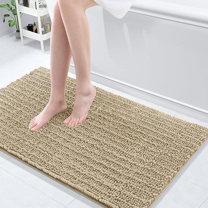 Arotive Luxury Chenille Bathroom Rug Mat, Extra Soft Thick Absorbent Shaggy Bath Rugs, Non-Slip Machine Wash Dry, Plush Bath Mats for Bathroom, Shower and Tub, 44x24, Beige - ModernBath