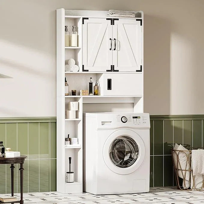 ChooChoo Over The Toilet Storage Cabinet, Farmhouse Bathroom Storage Cabinet with Sliding Door, Over Toilet Storage with Adjustable Shelves, Space-Saving, Antique White - ModernBath