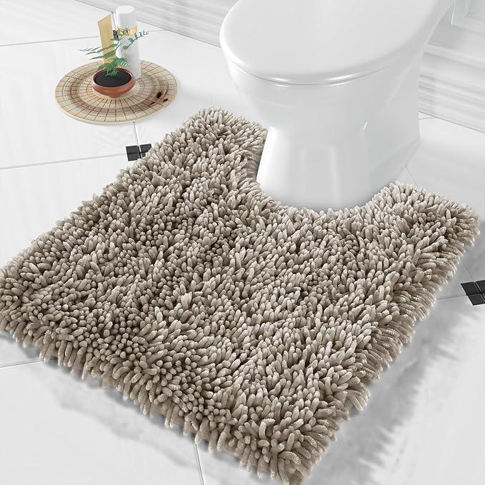 Yimobra Toilet Rugs U Shaped Washable, Extra Thick Soft Absorbent Chenille Contour Bathroom Rugs for Toilet 24x20 Inch, Quick Dry Non Slip Toilet Mat for Bath Floor, Light Brown - ModernBath