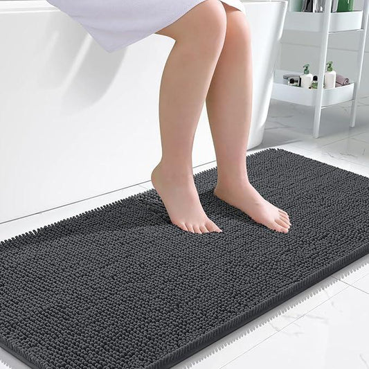 OLANLY Bathroom Rugs 47x24, Extra Soft Absorbent Chenille Bath Rugs, Rubber Backing Quick Dry, Machine Washable Bath Mats for Bathroom Floor, Tub and Shower, Home Decor Accessories, Dark Grey - ModernBath