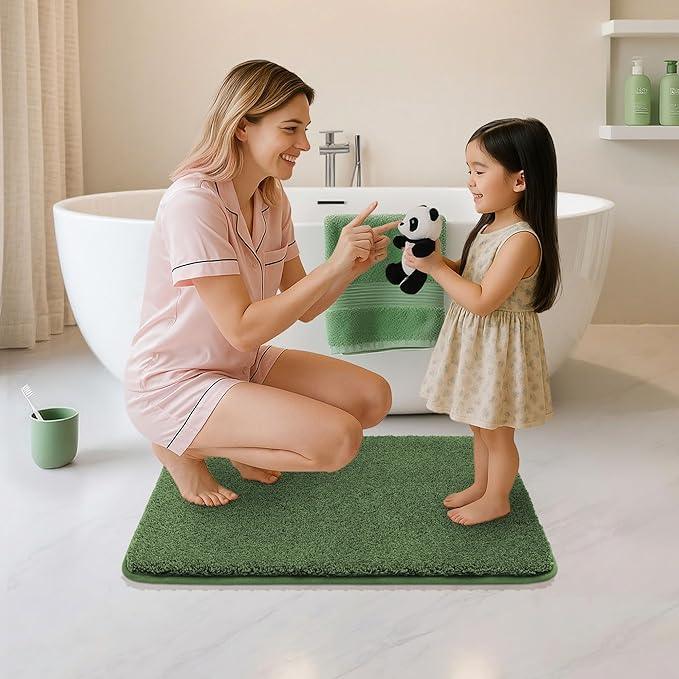 COSY HOMEER Bath Rugs for Bathroom Extra Thick- Anti-Slip Bath Mats Soft Plush Yarn Shaggy 100% Strong Mirco Polyeste Mat Living Room Bedroom Mat Floor Water Absorbent(Green,24x36 - Inches) - ModernBath