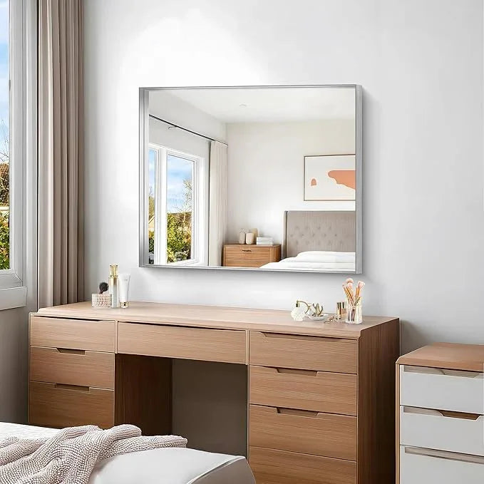 Silver Bathroom Mirror, 30x36 Inch Rectangular Framed Mirror, Large Wall Mounted Bathroom Vanity Mirror Over Sink for Bedroom,Restroom, Living Room, Hangs Vertically or Horizontally - ModernBath