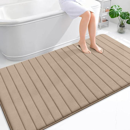 OLANLY Memory Foam Bath Mat 70x46, Super Soft Absorbent Bathroom Rugs, Quick Dry, Machine Washable Shower Floor Rugs, Bathmat Carpet, Bathroom Home Decor Accessories, Tan - ModernBath