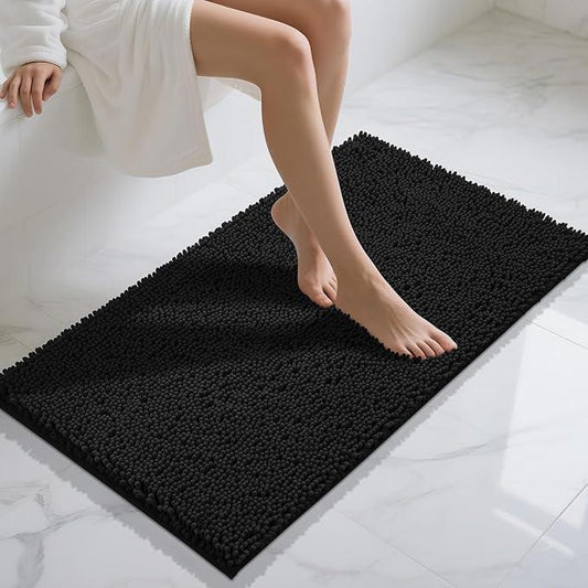 Yimobra Long Bathroom Rugs 44"x24", Extra Soft Non Slip Bath Mat for Tub, Super Absorbent Quick Dry Shaggy Rug Floor Carpet, Machine Washable,Black - ModernBath
