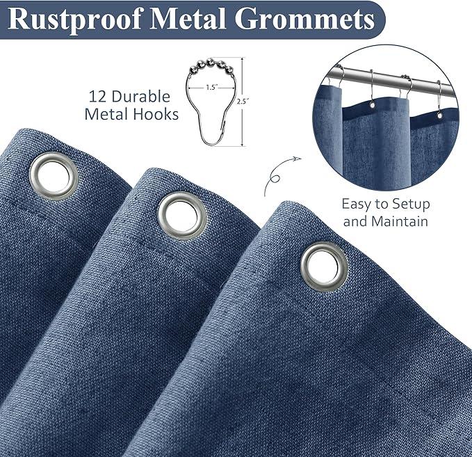 Naturoom Vintage Blue 48 Inch Shower Curtain - Stall Narrow Half Linen Ultra Thick Fabric Shower Curtain Set with Hooks, Boho Farmhouse Rustic RV Camper Bath Curtains for Bathroom, 48x72 - ModernBath