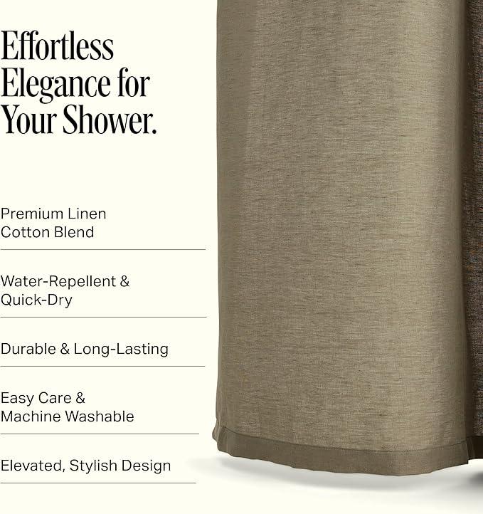Preston Lane Stonebridge Linen Cotton Shower Curtain, 72" x 72" – 67% Linen 33% Cotton Blend, Fabric Bathroom Curtain with Reinforced Holes with Stitching, Made in Portugal, Eucalyptus - ModernBath