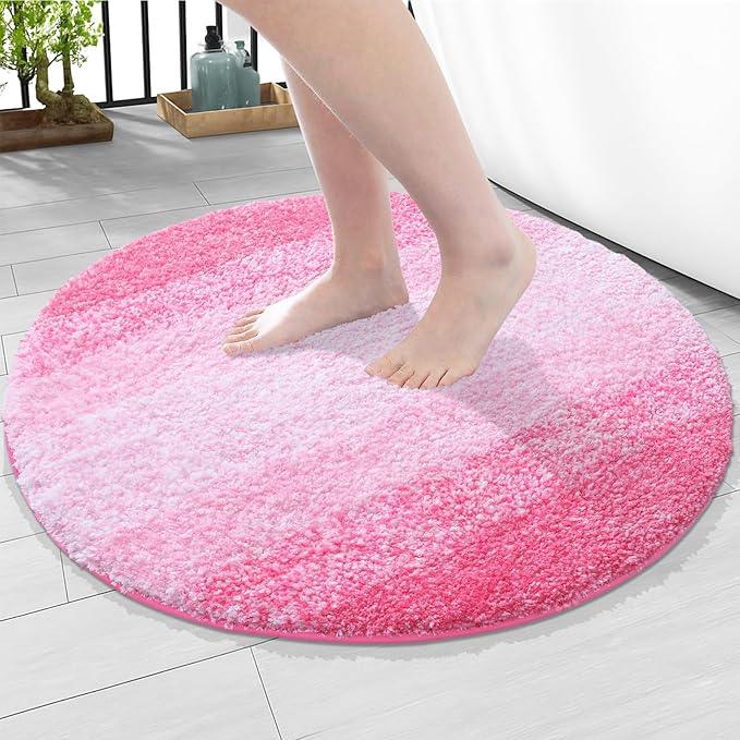 Arotive Microfiber Bathroom Rugs, Shaggy Soft and Absorbent Bath Rug, Non-Slip, Thick Plush Machine Washable Dry Bath Mats for Bathroom, Tub and Shower, 24x24, Pink, Round - ModernBath
