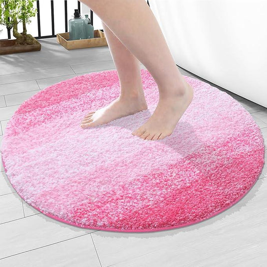 Arotive Microfiber Bathroom Rugs, Shaggy Soft and Absorbent Bath Rug, Non-Slip, Thick Plush Machine Washable Dry Bath Mats for Bathroom, Tub and Shower, 24x24, Pink, Round - ModernBath