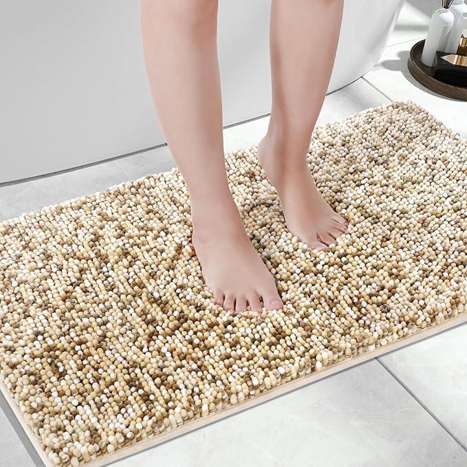 Yimobra Bath Mats for Bathroom Non Slip, 31.5x20, Extra Soft Chenille Bathroom Rugs, Fluffy Plush Luxury Shower Mat Outside, Water Absorbent, Machine Washable, Sink and Tub, Beige & Light Coffee - ModernBath