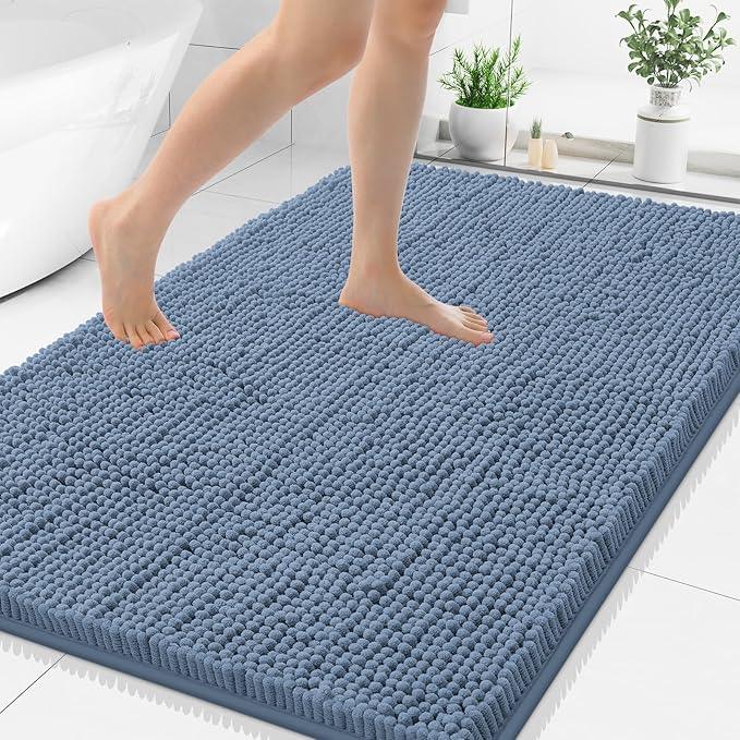 Smiry Luxury Chenille Bathroom Rugs 40x32, Extra Soft and Absorbent Shaggy Bath Mat, Machine Washable, Non-Slip Plush Carpet Runner for Tub, Shower, and Floor, Home Decor Accessories, Grayish Blue - ModernBath