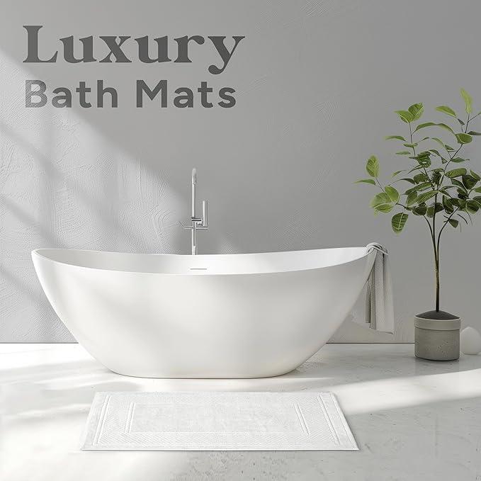 Avalon Towels White Bath Mat - 100% Cotton Set of 2 Absorbent Bathmat - Bathroom Mats Quick Dry Bath Mats for Bathrooms (22x34 Inches) - ModernBath