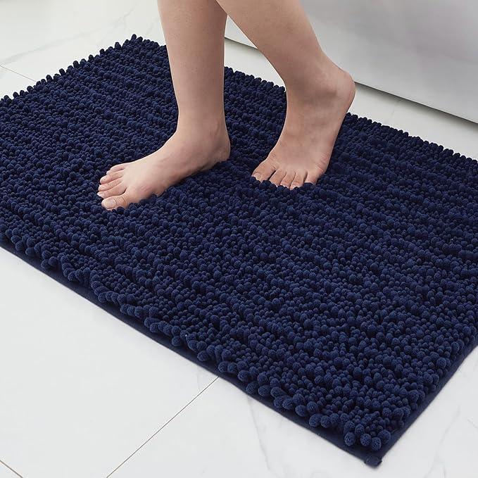 ILANGO Bathroom Rugs Navy Blue 24x17,Extra Soft Absorbent Chenille Bath Rugs,Thick Non-Slip Shaggy Bath Mat,Machine Washable Quick Dry Bath Mats for Bathroom Floor, Tub, Shower Accessories - ModernBath